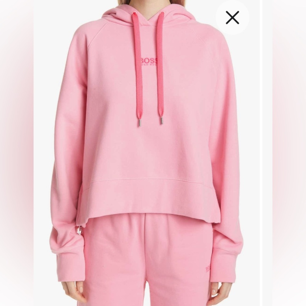 Boss Elisa Active Oversize Logo Hoodie in Faded Neon Pink XS - Picture 6 of 6